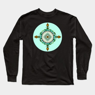 GREEN EXPANSION GARDEN MANDALA, TURQUOISE LEAFY MANDALA DESIGN, AQUA PETAL MANDALA Long Sleeve T-Shirt